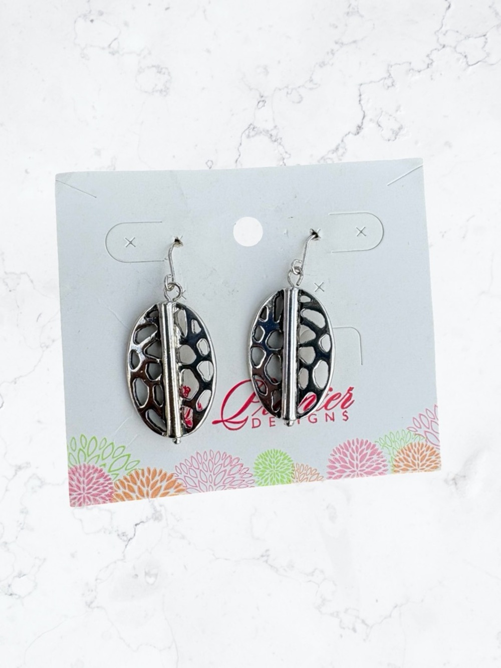 Premier Designs Silver-Tone Openwork Oval Drop Earrings